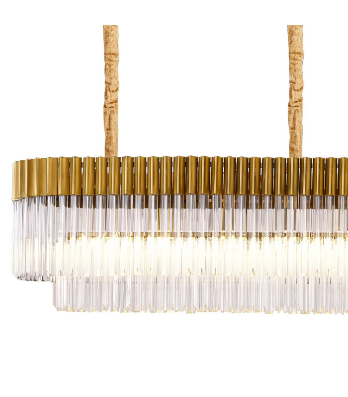 Poland 250 x 40cm Linear Pendant 13 Light E14 Brass/Clear Sculpted Glass Item Weight: 67kg-5