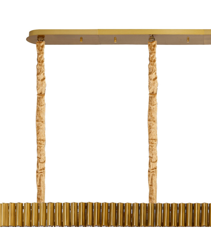 Poland 250 x 40cm Linear Pendant 13 Light E14 Brass/Clear Sculpted Glass Item Weight: 67kg-6