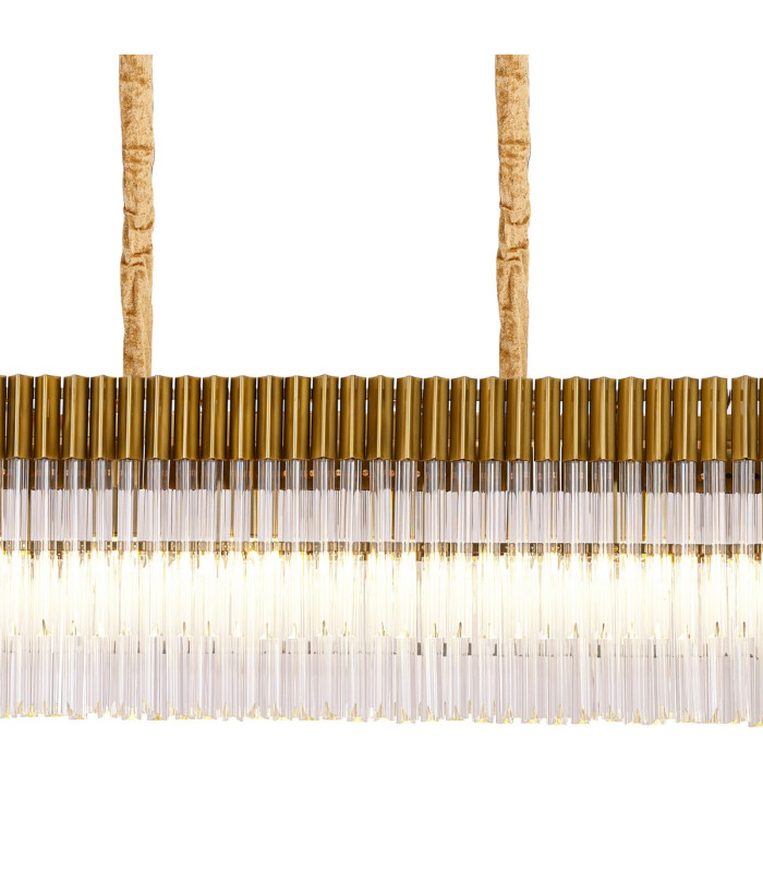 Poland 250 x 40cm Linear Pendant 13 Light E14 Brass/Clear Sculpted Glass Item Weight: 67kg-7