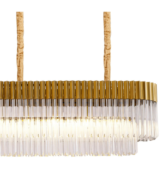 Poland 250 x 40cm Linear Pendant 13 Light E14 Brass/Clear Sculpted Glass Item Weight: 67kg-8