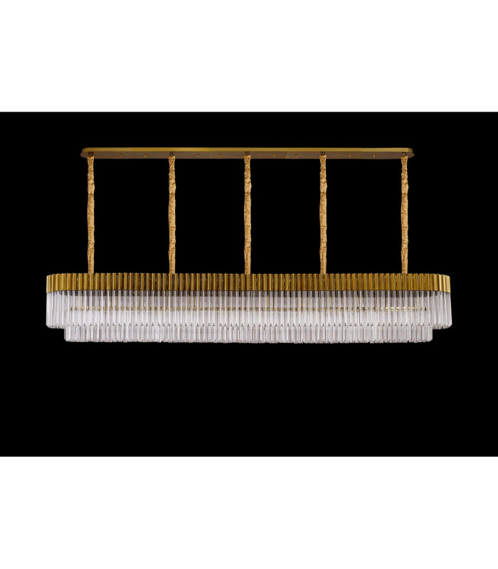 Poland 250 x 40cm Linear Pendant 13 Light E14 Brass/Clear Sculpted Glass Item Weight: 67kg-9