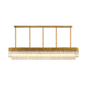 Poland 250 x 40cm Linear Pendant 13 Light E14 Brass/Cognac Sculpted Glass Item Weight: 67kg-1