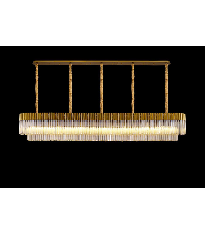 Poland 250 x 40cm Linear Pendant 13 Light E14 Brass/Cognac Sculpted Glass Item Weight: 67kg-3