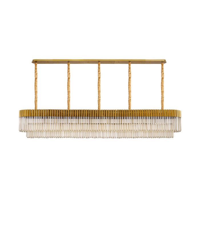 Poland 250 x 40cm Linear Pendant 13 Light E14 Brass/Cognac Sculpted Glass Item Weight: 67kg-4