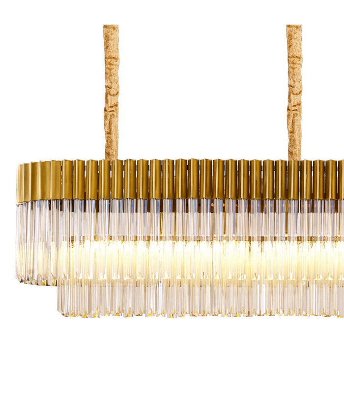Poland 250 x 40cm Linear Pendant 13 Light E14 Brass/Cognac Sculpted Glass Item Weight: 67kg-5