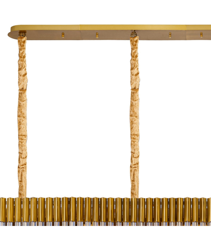 Poland 250 x 40cm Linear Pendant 13 Light E14 Brass/Cognac Sculpted Glass Item Weight: 67kg-6