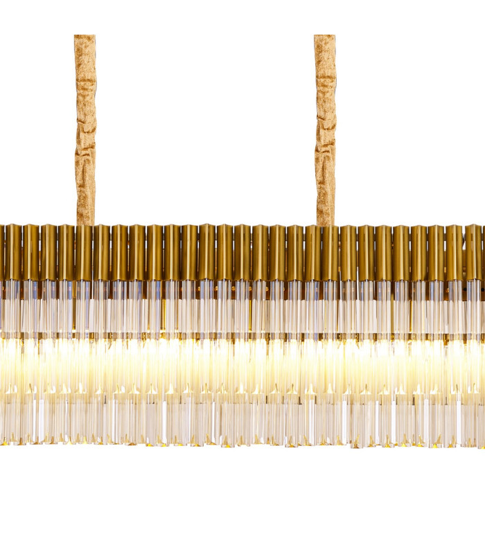 Poland 250 x 40cm Linear Pendant 13 Light E14 Brass/Cognac Sculpted Glass Item Weight: 67kg-7