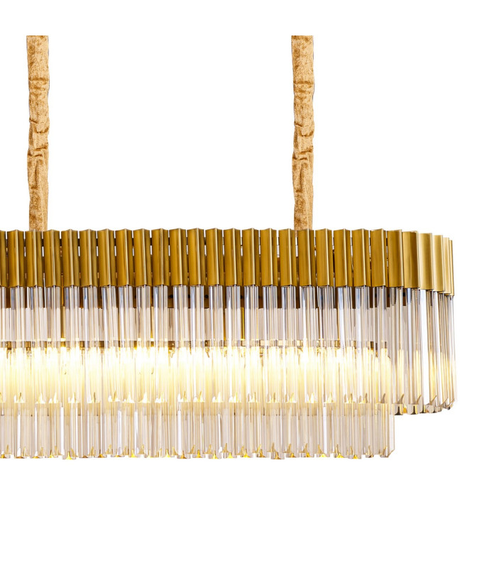 Poland 250 x 40cm Linear Pendant 13 Light E14 Brass/Cognac Sculpted Glass Item Weight: 67kg-8