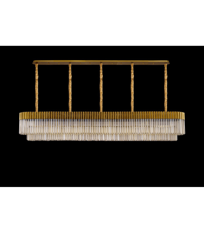 Poland 250 x 40cm Linear Pendant 13 Light E14 Brass/Cognac Sculpted Glass Item Weight: 67kg-9