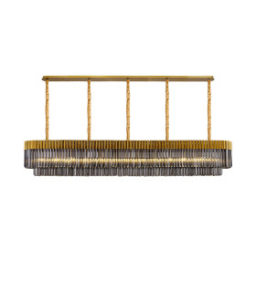 Poland 250 x 40cm Linear Pendant 13 Light E14 Brass/Smoked Sculpted Glass Item Weight: 67kg-1