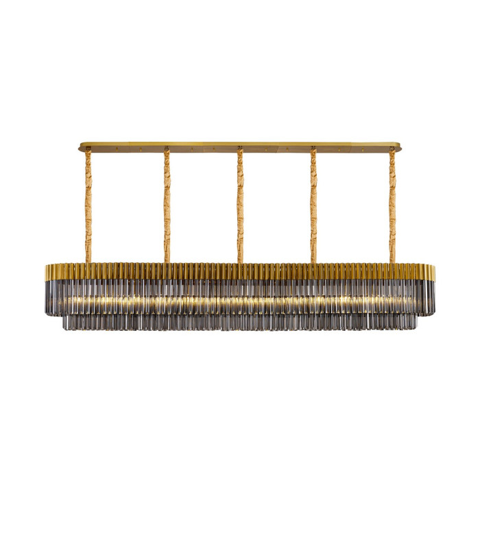 Poland 250 x 40cm Linear Pendant 13 Light E14 Brass/Smoked Sculpted Glass Item Weight: 67kg-1