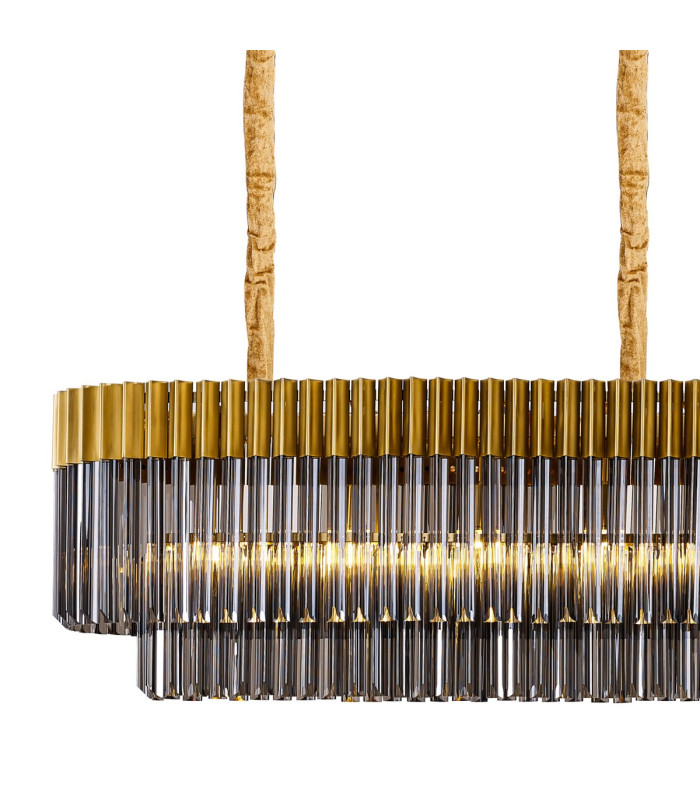 Poland 250 x 40cm Linear Pendant 13 Light E14 Brass/Smoked Sculpted Glass Item Weight: 67kg-5