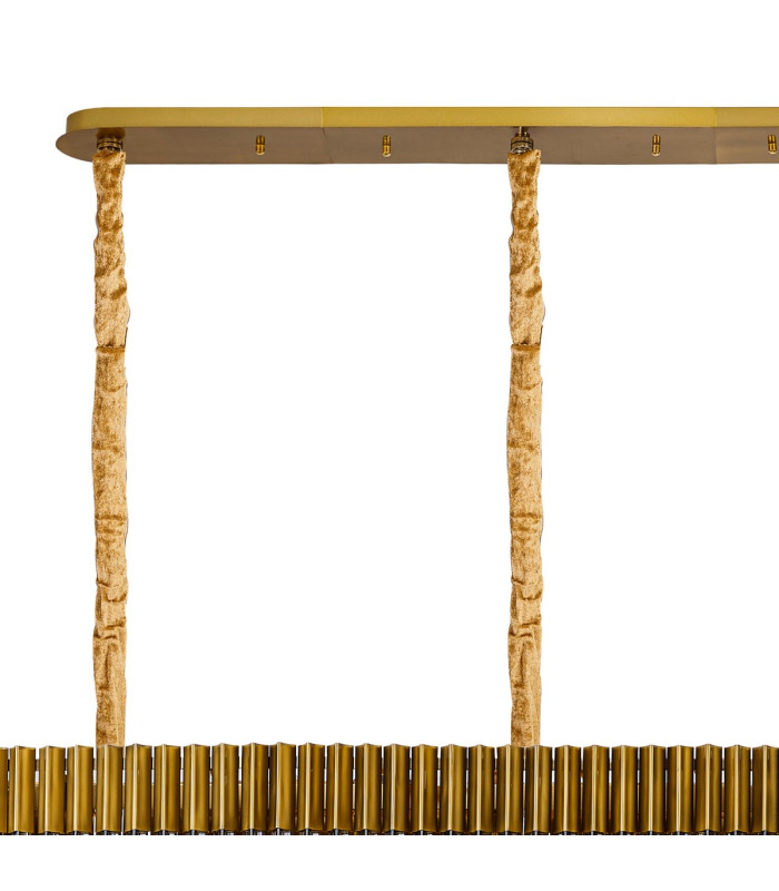 Poland 250 x 40cm Linear Pendant 13 Light E14 Brass/Smoked Sculpted Glass Item Weight: 67kg-6