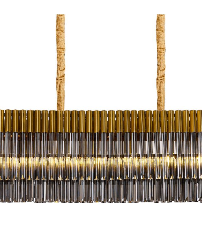 Poland 250 x 40cm Linear Pendant 13 Light E14 Brass/Smoked Sculpted Glass Item Weight: 67kg-7