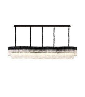 Poland 250 x 40cm Linear Pendant 13 Light E14 Matt Black/Clear Sculpted Glass Item Weight: 67kg-1