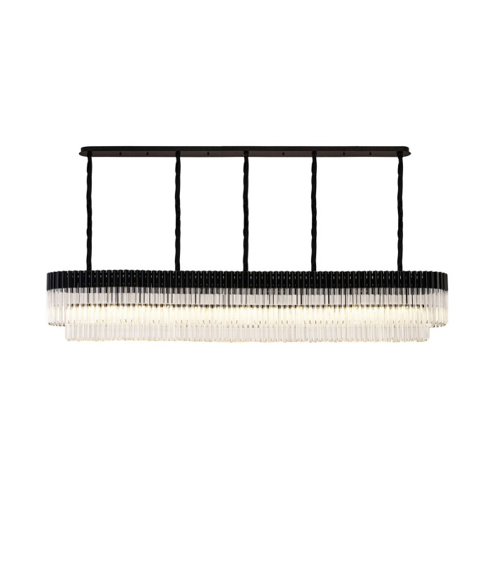 Poland 250 x 40cm Linear Pendant 13 Light E14 Matt Black/Clear Sculpted Glass Item Weight: 67kg-1