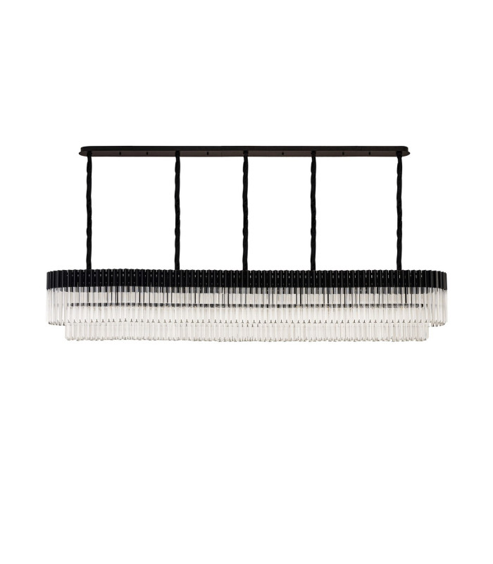Poland 250 x 40cm Linear Pendant 13 Light E14 Matt Black/Clear Sculpted Glass Item Weight: 67kg-4
