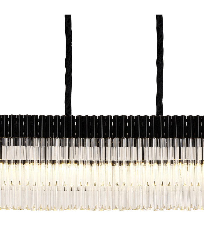 Poland 250 x 40cm Linear Pendant 13 Light E14 Matt Black/Clear Sculpted Glass Item Weight: 67kg-7