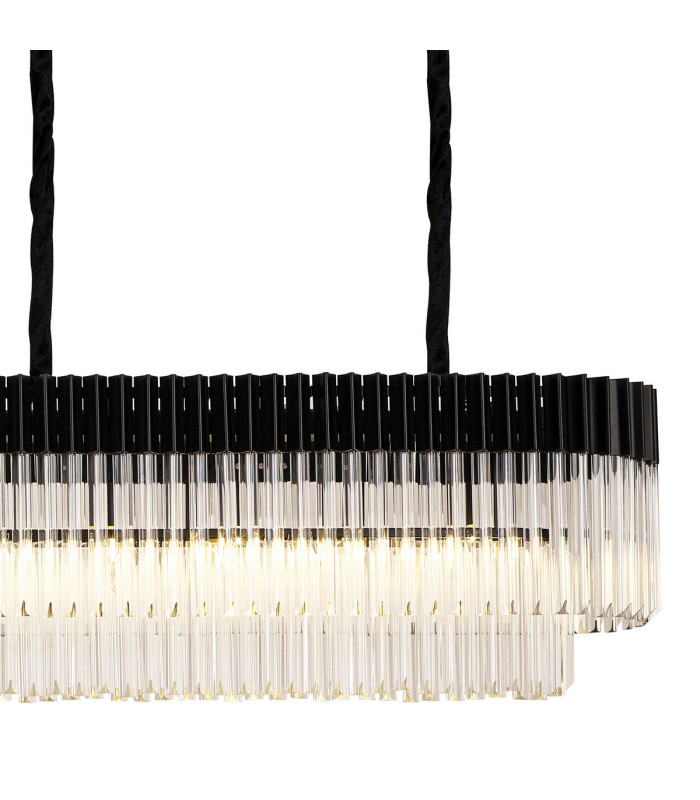 Poland 250 x 40cm Linear Pendant 13 Light E14 Matt Black/Clear Sculpted Glass Item Weight: 67kg-8