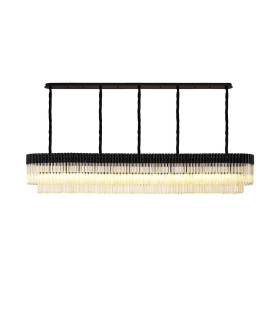 Poland 250 x 40cm Linear Pendant 13 Light E14 Matt Black/Cognac Sculpted Glass Item Weight: 67kg-1