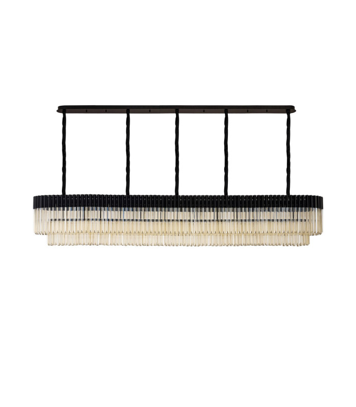 Poland 250 x 40cm Linear Pendant 13 Light E14 Matt Black/Cognac Sculpted Glass Item Weight: 67kg-4