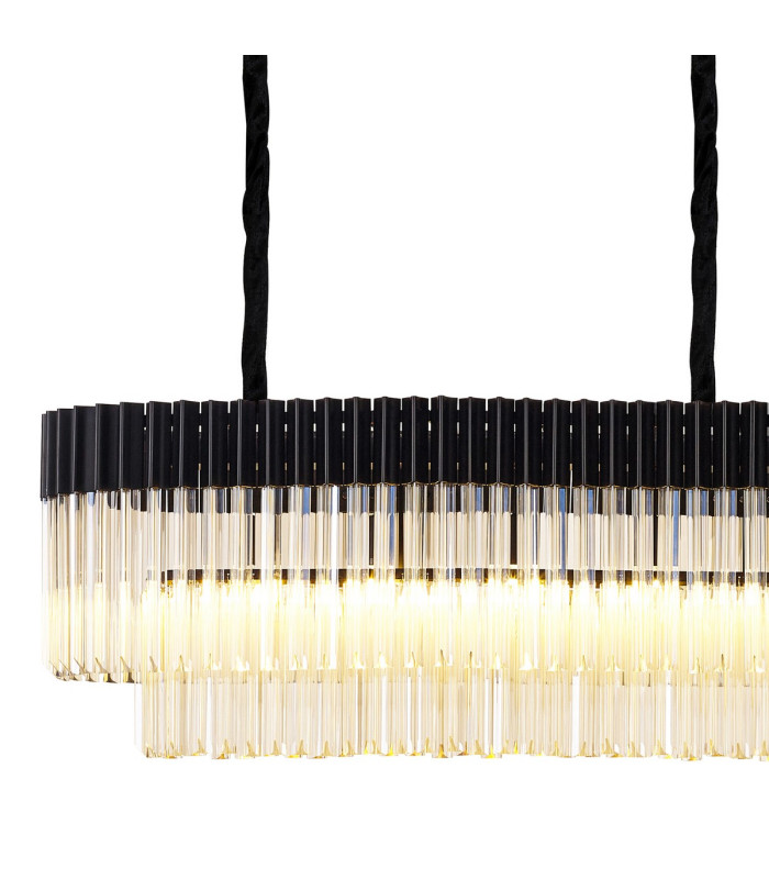 Poland 250 x 40cm Linear Pendant 13 Light E14 Matt Black/Cognac Sculpted Glass Item Weight: 67kg-5