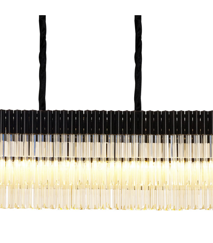 Poland 250 x 40cm Linear Pendant 13 Light E14 Matt Black/Cognac Sculpted Glass Item Weight: 67kg-7