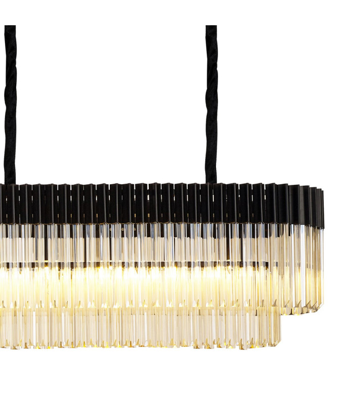 Poland 250 x 40cm Linear Pendant 13 Light E14 Matt Black/Cognac Sculpted Glass Item Weight: 67kg-8