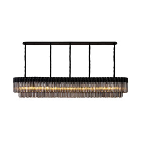 Poland 250 x 40cm Linear Pendant 13 Light E14 Matt Black/Smoked Sculpted Glass Item Weight: 67kg-1