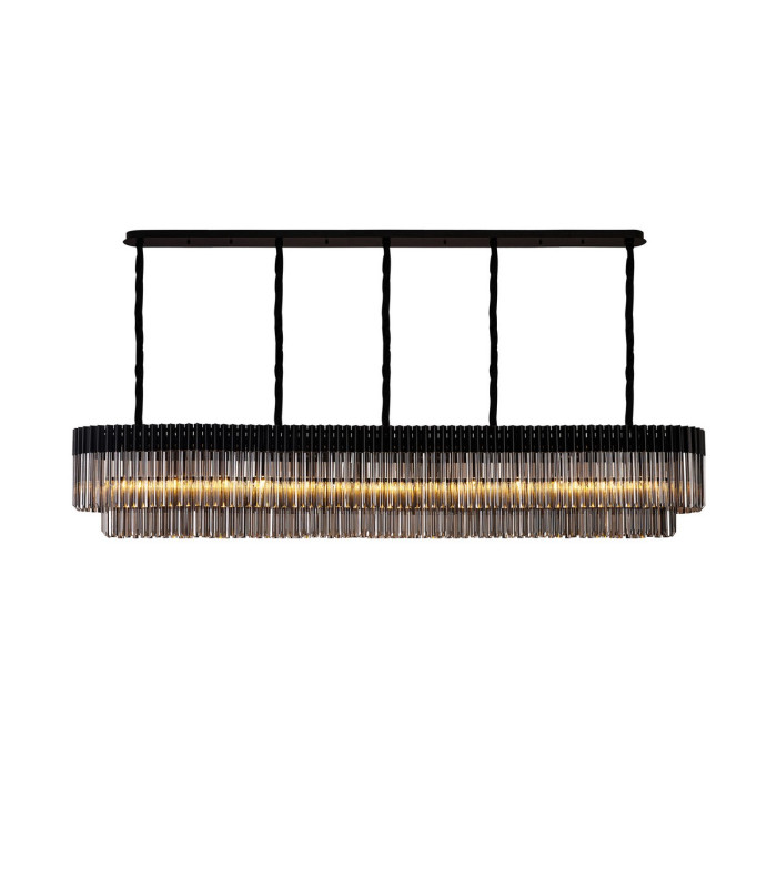 Poland 250 x 40cm Linear Pendant 13 Light E14 Matt Black/Smoked Sculpted Glass Item Weight: 67kg-1