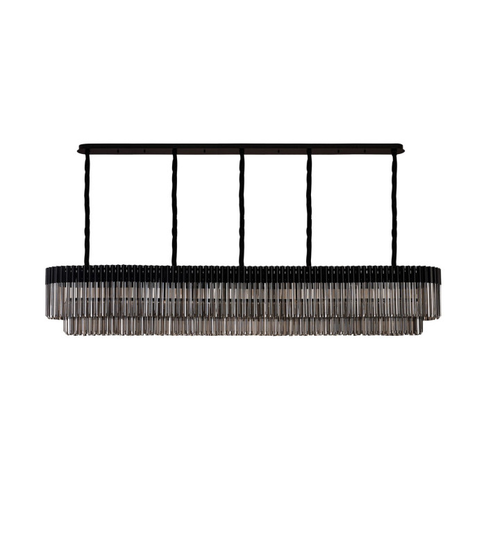 Poland 250 x 40cm Linear Pendant 13 Light E14 Matt Black/Smoked Sculpted Glass Item Weight: 67kg-4