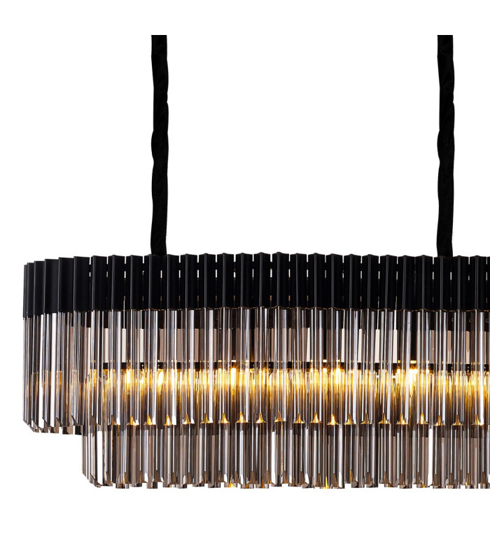 Poland 250 x 40cm Linear Pendant 13 Light E14 Matt Black/Smoked Sculpted Glass Item Weight: 67kg-5