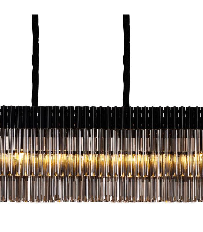 Poland 250 x 40cm Linear Pendant 13 Light E14 Matt Black/Smoked Sculpted Glass Item Weight: 67kg-7