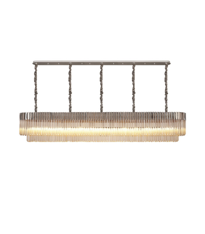 Poland 250 x 40cm Linear Pendant 13 Light E14 Polished Nickel/Cognac Sculpted Glass Item Weight: 67kg-1