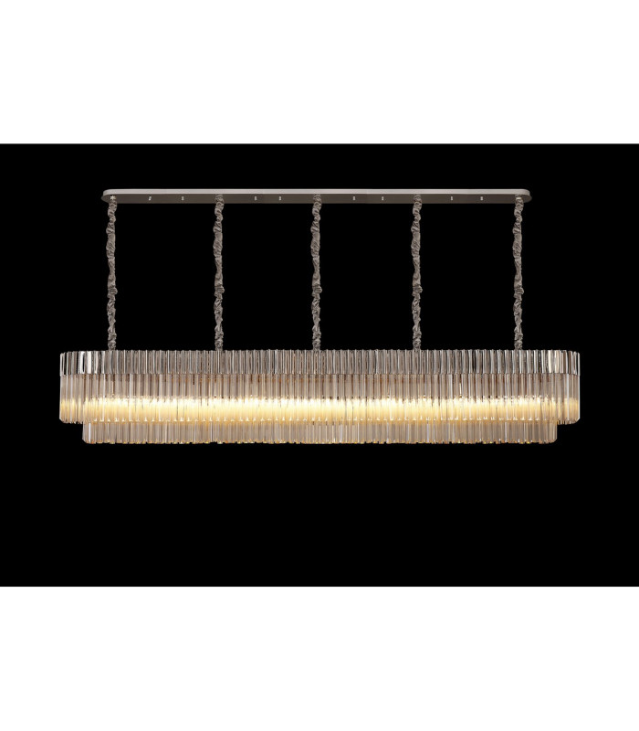 Poland 250 x 40cm Linear Pendant 13 Light E14 Polished Nickel/Cognac Sculpted Glass Item Weight: 67kg-3