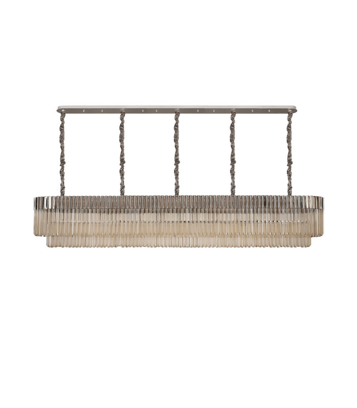 Poland 250 x 40cm Linear Pendant 13 Light E14 Polished Nickel/Cognac Sculpted Glass Item Weight: 67kg-4