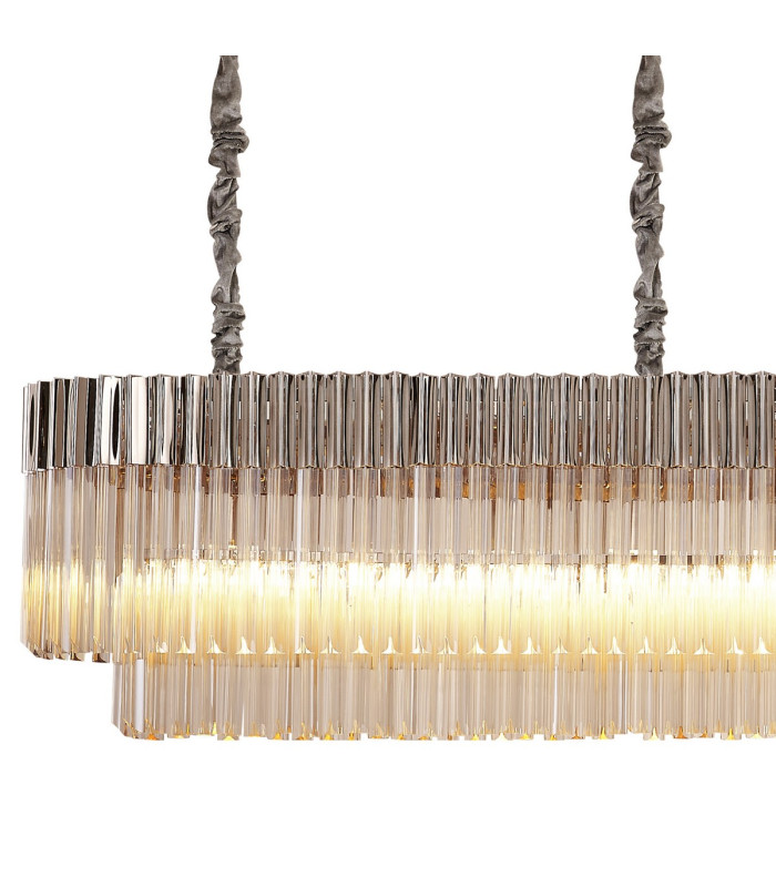 Poland 250 x 40cm Linear Pendant 13 Light E14 Polished Nickel/Cognac Sculpted Glass Item Weight: 67kg-5