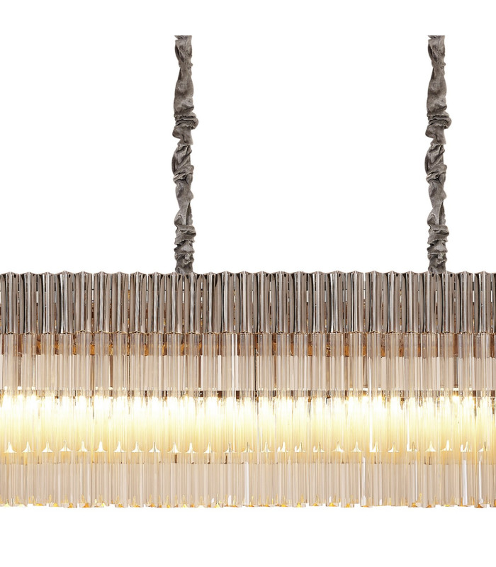 Poland 250 x 40cm Linear Pendant 13 Light E14 Polished Nickel/Cognac Sculpted Glass Item Weight: 67kg-7