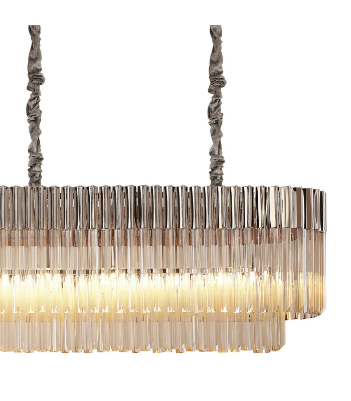 Poland 250 x 40cm Linear Pendant 13 Light E14 Polished Nickel/Cognac Sculpted Glass Item Weight: 67kg-8