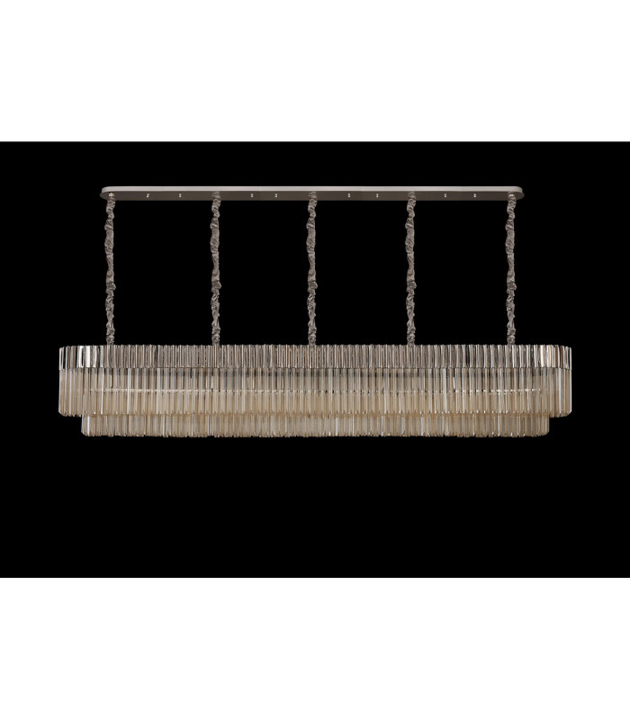 Poland 250 x 40cm Linear Pendant 13 Light E14 Polished Nickel/Cognac Sculpted Glass Item Weight: 67kg-9
