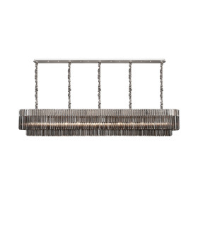 Poland 250 x 40cm Linear Pendant 13 Light E14 Polished Nickel/Smoked Sculpted Glass Item Weight: 67kg-1