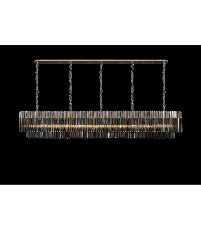 Poland 250 x 40cm Linear Pendant 13 Light E14 Polished Nickel/Smoked Sculpted Glass Item Weight: 67kg-3
