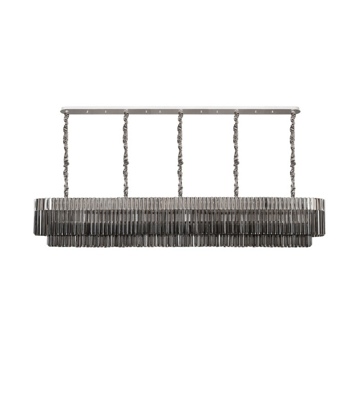 Poland 250 x 40cm Linear Pendant 13 Light E14 Polished Nickel/Smoked Sculpted Glass Item Weight: 67kg-4