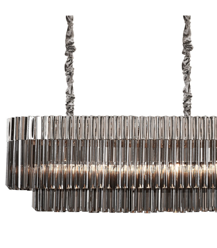 Poland 250 x 40cm Linear Pendant 13 Light E14 Polished Nickel/Smoked Sculpted Glass Item Weight: 67kg-5