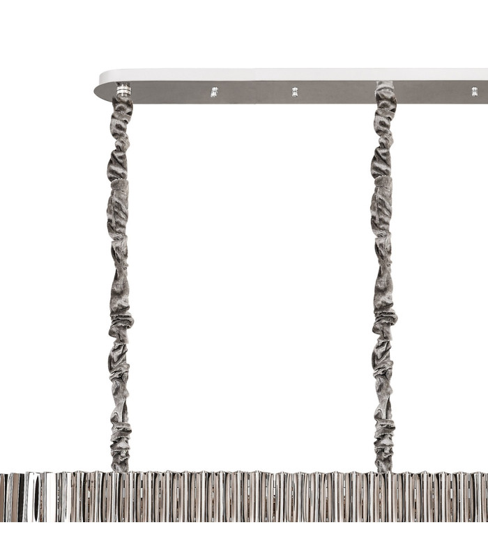 Poland 250 x 40cm Linear Pendant 13 Light E14 Polished Nickel/Smoked Sculpted Glass Item Weight: 67kg-6