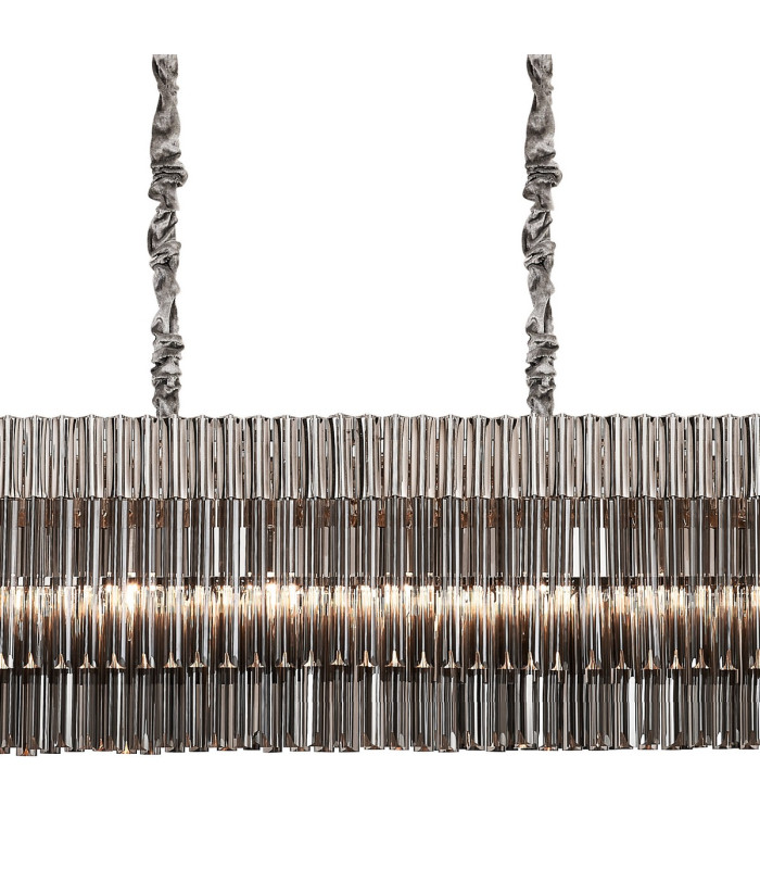 Poland 250 x 40cm Linear Pendant 13 Light E14 Polished Nickel/Smoked Sculpted Glass Item Weight: 67kg-7