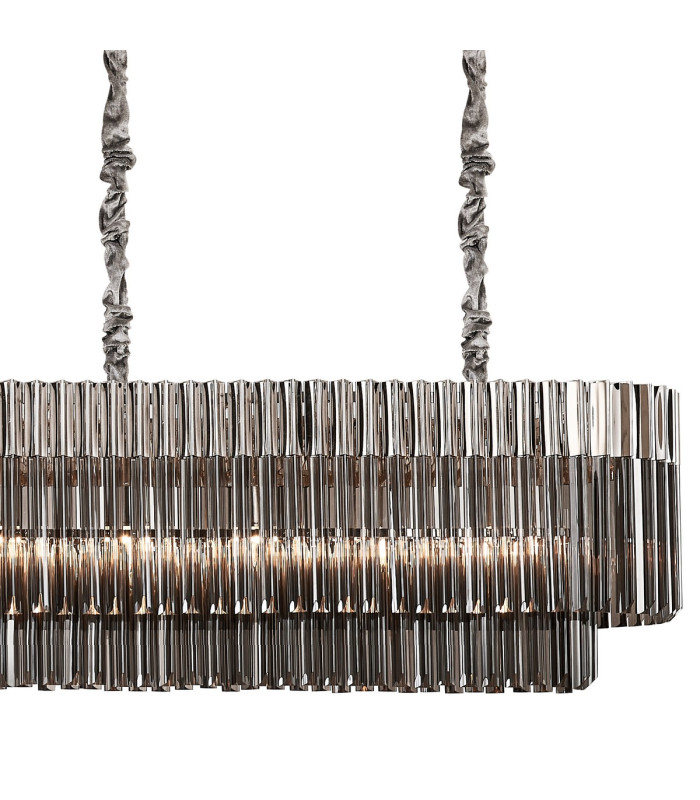 Poland 250 x 40cm Linear Pendant 13 Light E14 Polished Nickel/Smoked Sculpted Glass Item Weight: 67kg-8