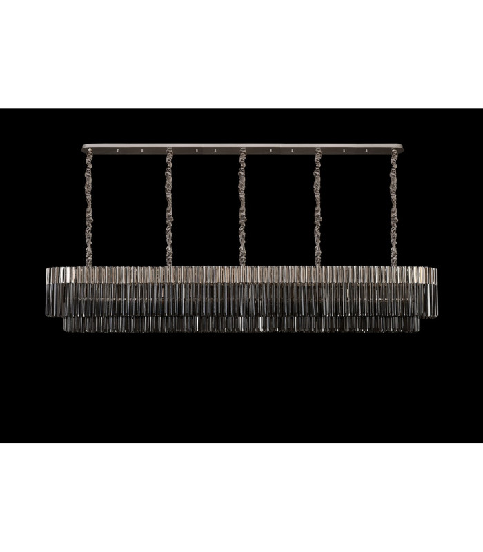 Poland 250 x 40cm Linear Pendant 13 Light E14 Polished Nickel/Smoked Sculpted Glass Item Weight: 67kg-9