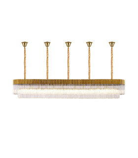 Poland 250 x 40cm Linear Pendant Bell Cup 13 Light E14 Brass/Clear Sculpted Glass Item Weight: 61kg-1