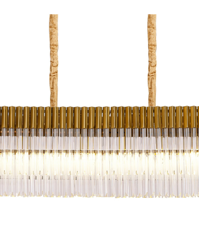 Poland 250 x 40cm Linear Pendant Bell Cup 13 Light E14 Brass/Clear Sculpted Glass Item Weight: 61kg-7